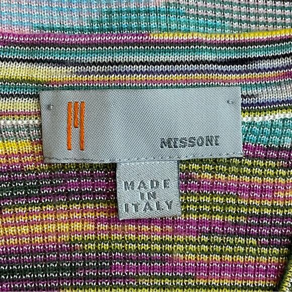 MISSONI Soft Wool Blend Space Dye V-Neck Sweater Top Yellow Mint Black and White - Picture 9 of 14